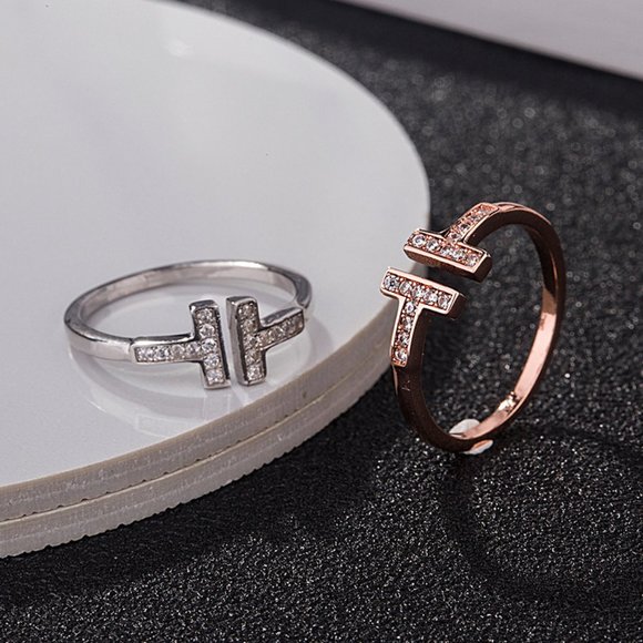 Rose Gold Ring Double T Diamonds - Picture 4 of 10